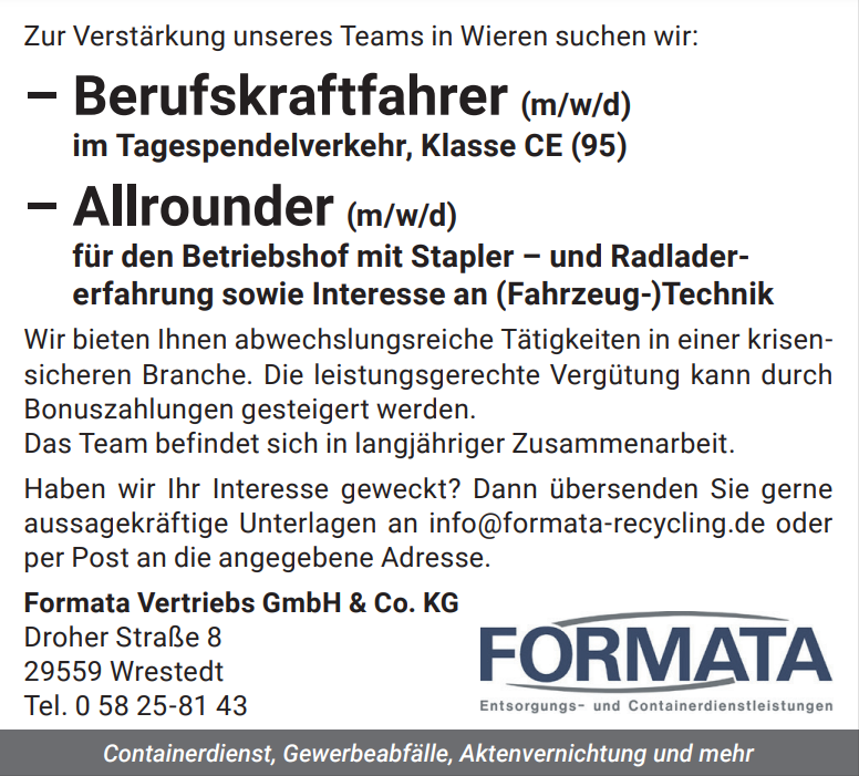 Stellenangebot Formata